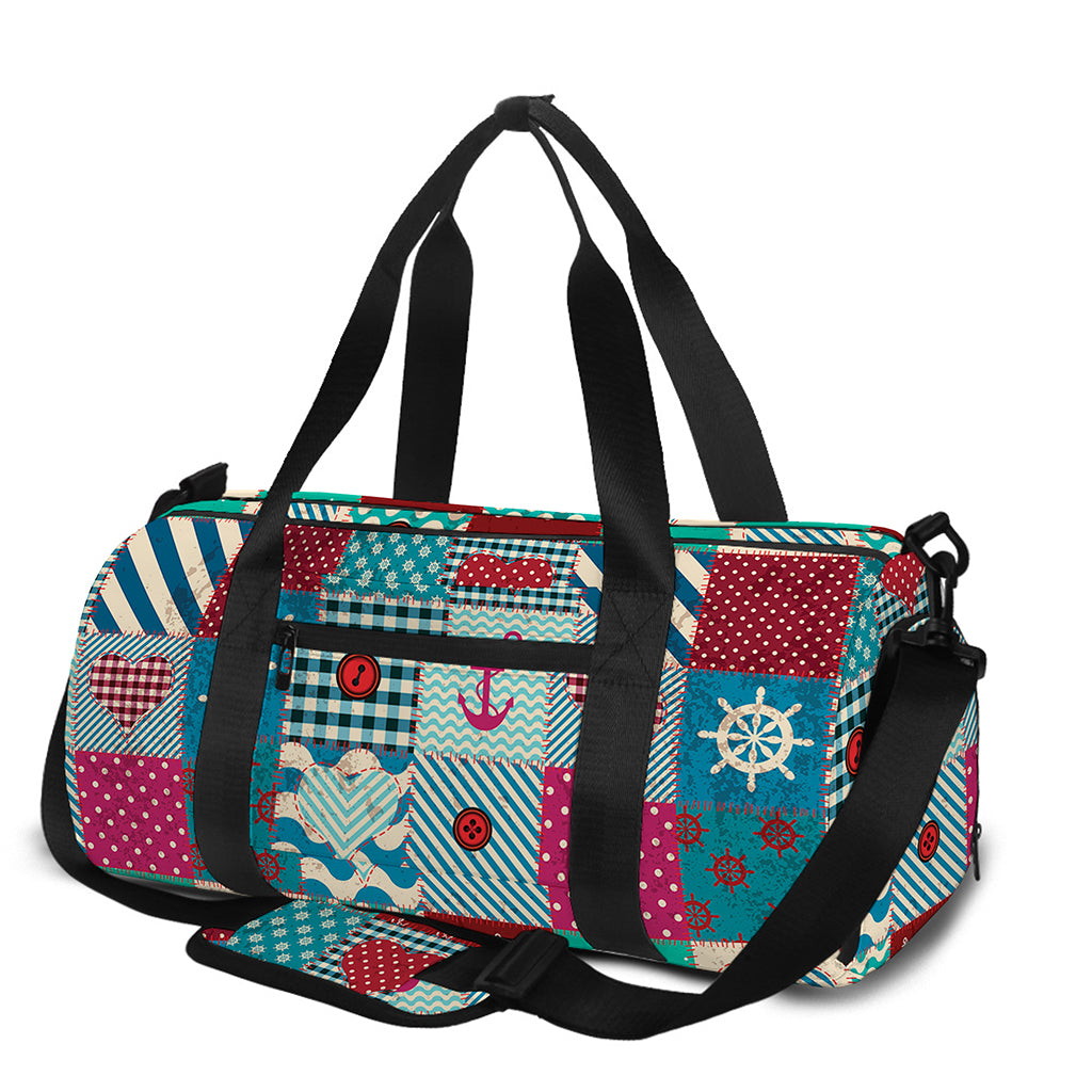 Retro Nautical Patchwork Pattern Print Gym Bag