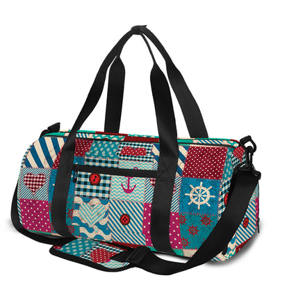 Retro Nautical Patchwork Pattern Print Gym Bag