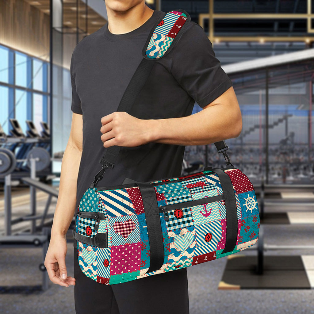Retro Nautical Patchwork Pattern Print Gym Bag