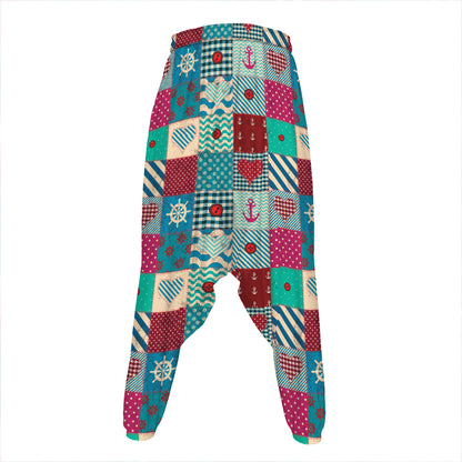 Retro Nautical Patchwork Pattern Print Hammer Pants