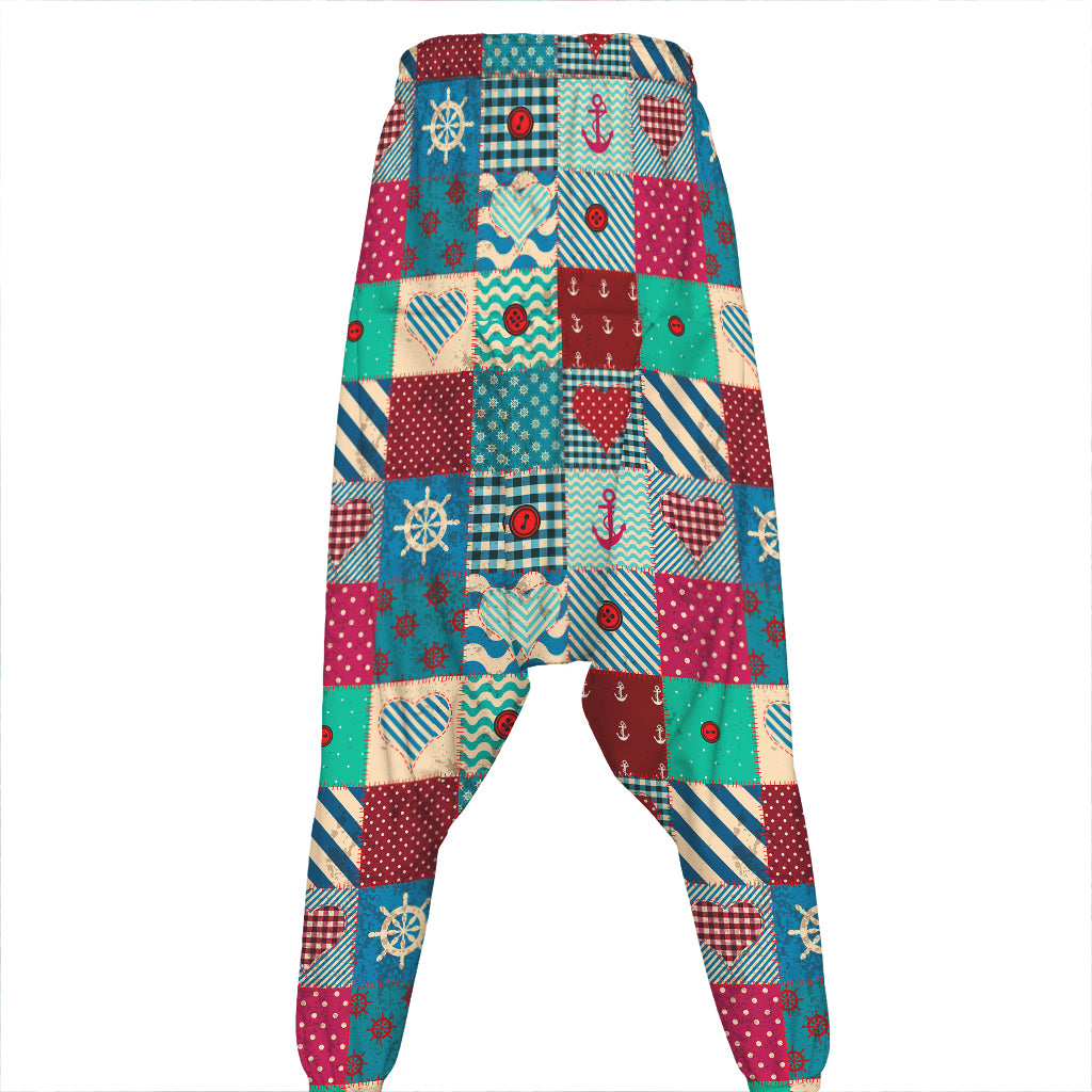 Retro Nautical Patchwork Pattern Print Hammer Pants
