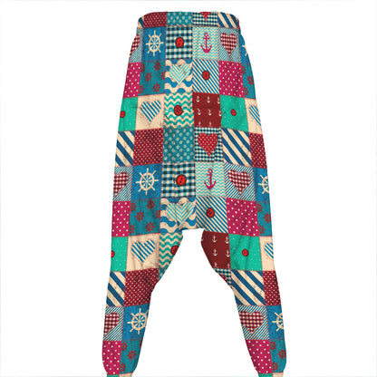 Retro Nautical Patchwork Pattern Print Hammer Pants
