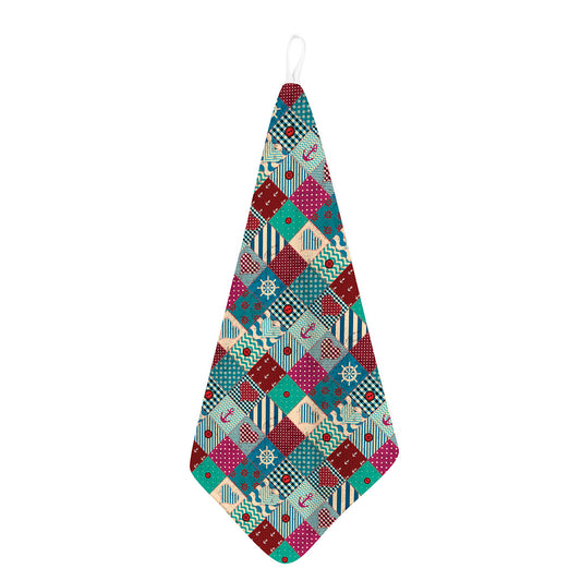 Retro Nautical Patchwork Pattern Print Hand Towel