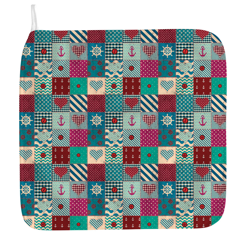 Retro Nautical Patchwork Pattern Print Hand Towel