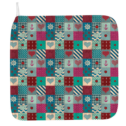 Retro Nautical Patchwork Pattern Print Hand Towel