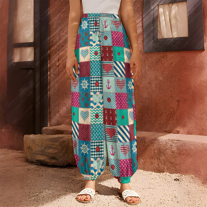 Retro Nautical Patchwork Pattern Print Harem Pants