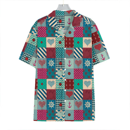Retro Nautical Patchwork Pattern Print Hawaiian Shirt