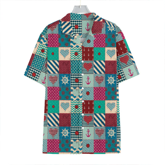 Retro Nautical Patchwork Pattern Print Hawaiian Shirt