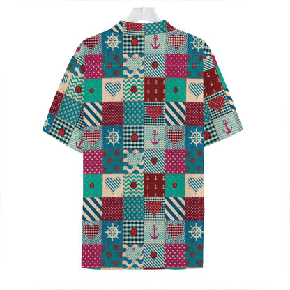 Retro Nautical Patchwork Pattern Print Hawaiian Shirt