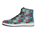Retro Nautical Patchwork Pattern Print High Top Leather Sneakers