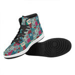 Retro Nautical Patchwork Pattern Print High Top Leather Sneakers