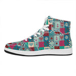Retro Nautical Patchwork Pattern Print High Top Leather Sneakers