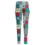 Retro Nautical Patchwork Pattern Print High-Waisted Pocket Leggings
