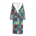 Retro Nautical Patchwork Pattern Print Hooded Bathrobe