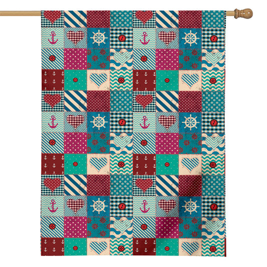 Retro Nautical Patchwork Pattern Print House Flag