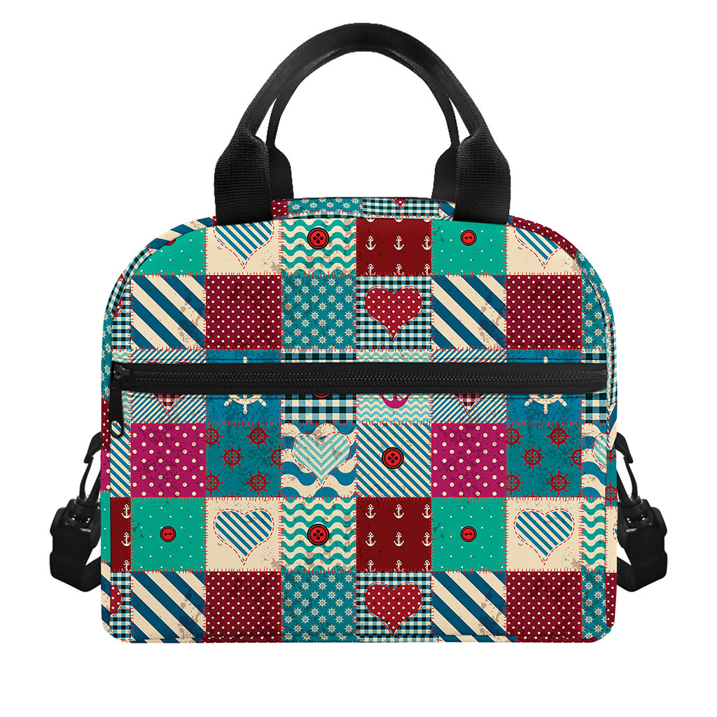 Retro Nautical Patchwork Pattern Print Insulated Lunch Bag