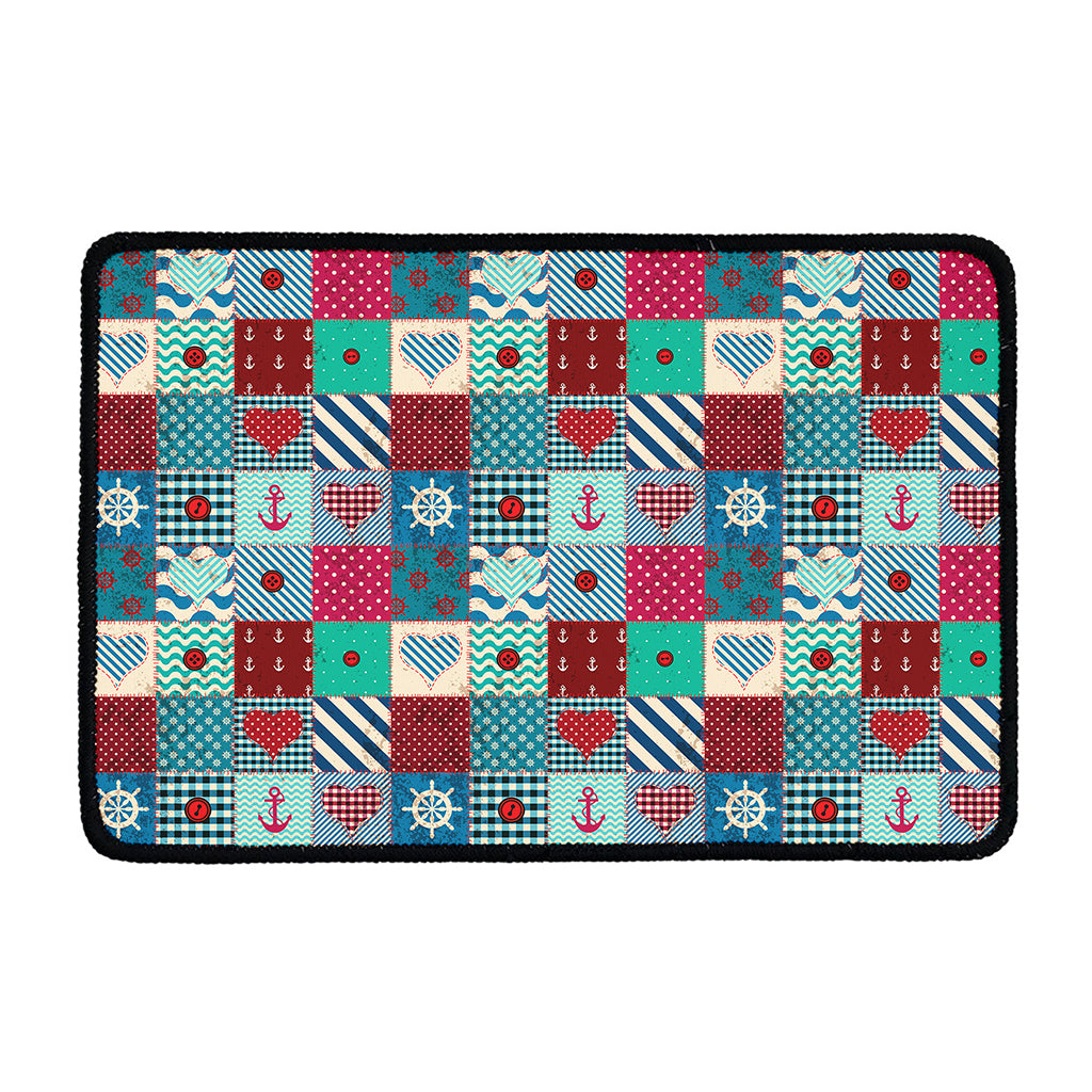 Retro Nautical Patchwork Pattern Print Kitchen Mat