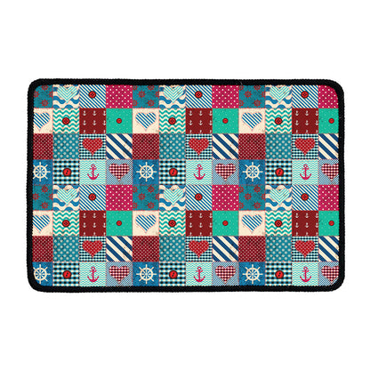 Retro Nautical Patchwork Pattern Print Kitchen Mat