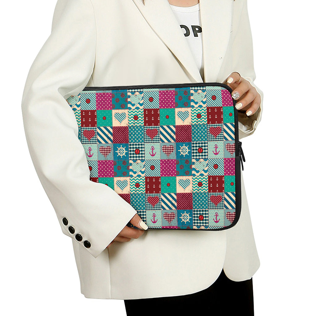Retro Nautical Patchwork Pattern Print Laptop Sleeve