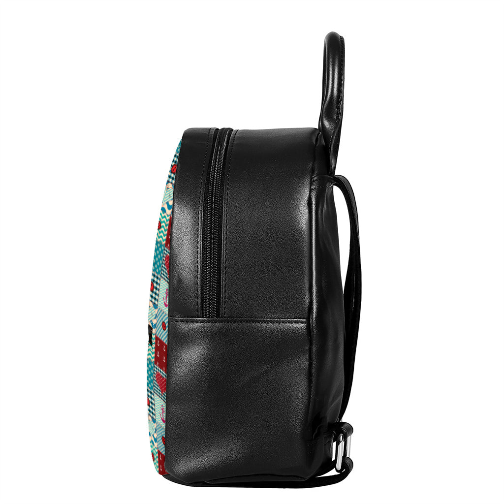 Retro Nautical Patchwork Pattern Print Leather Backpack