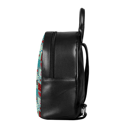 Retro Nautical Patchwork Pattern Print Leather Backpack