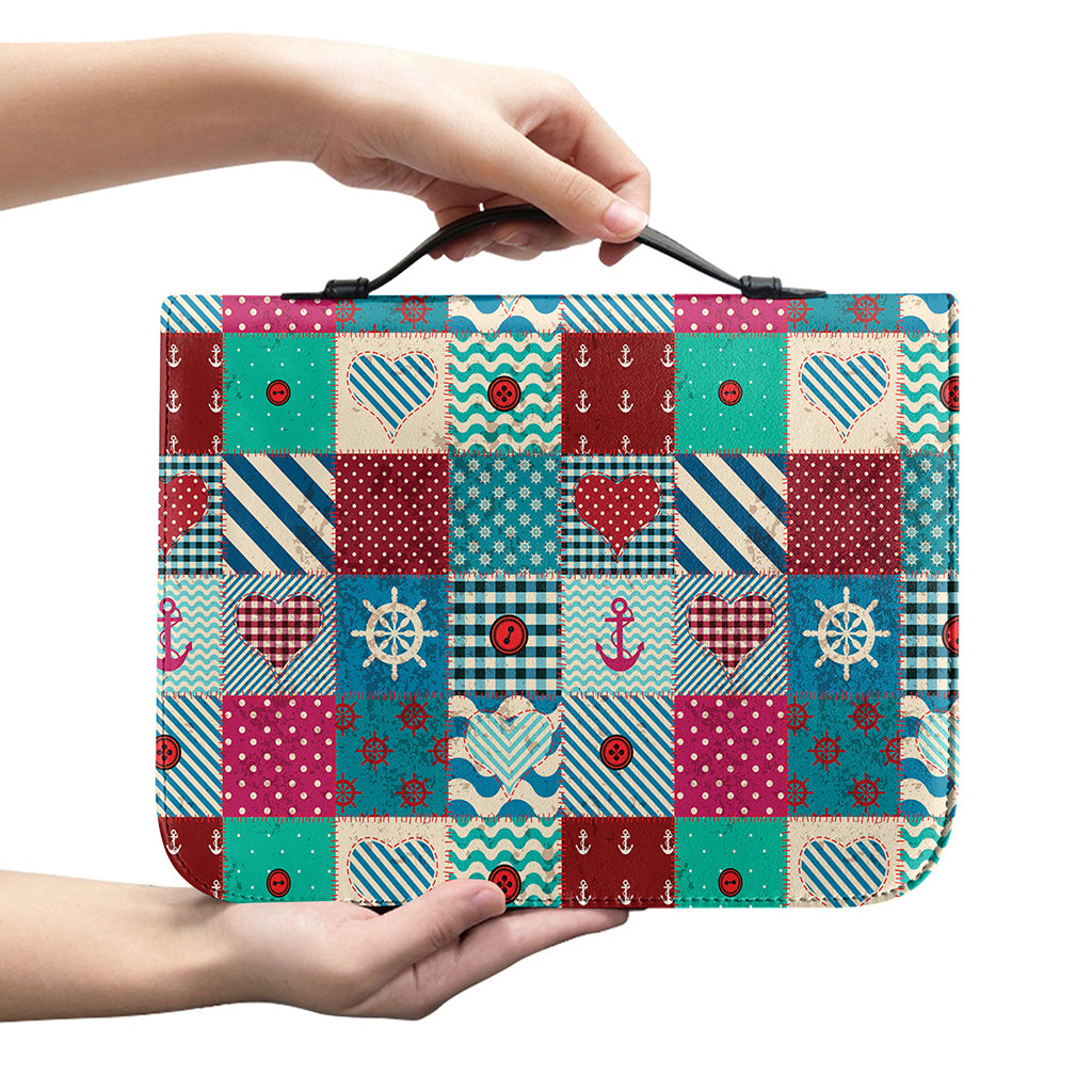 Retro Nautical Patchwork Pattern Print Leather Bible Cover