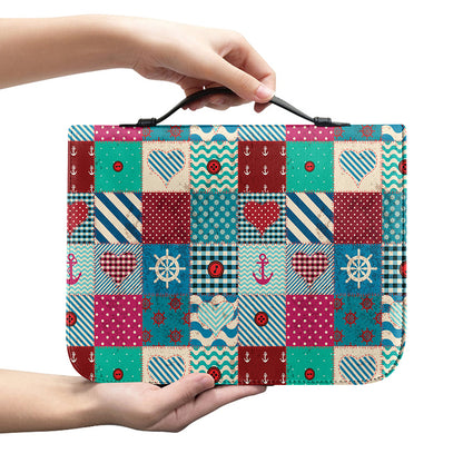 Retro Nautical Patchwork Pattern Print Leather Bible Cover