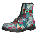 Retro Nautical Patchwork Pattern Print Lace-Up Boots