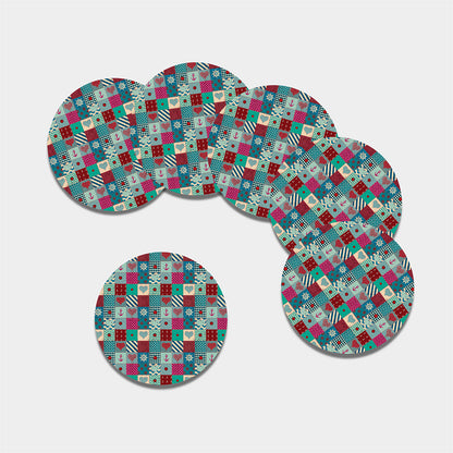 Retro Nautical Patchwork Pattern Print Leather Coaster Set