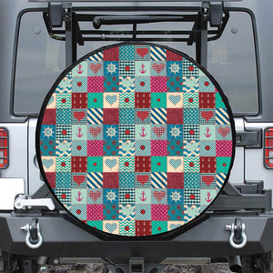 Retro Nautical Patchwork Pattern Print Leather Spare Tire Cover