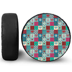 Retro Nautical Patchwork Pattern Print Leather Spare Tire Cover