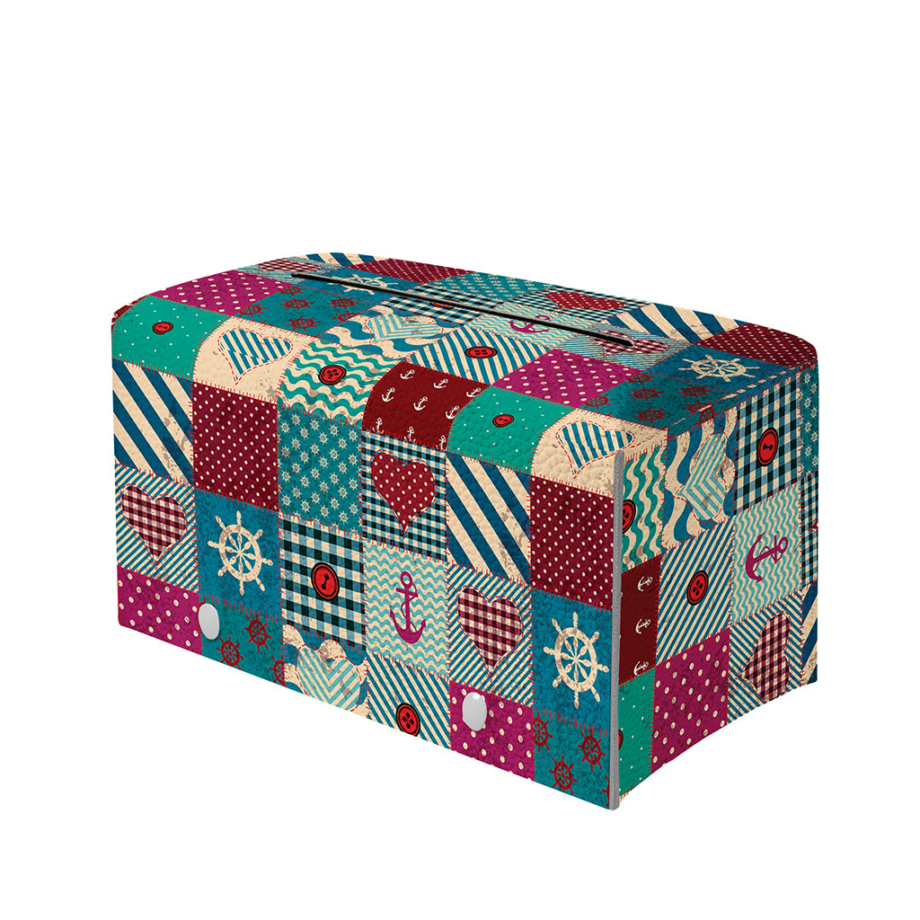 Retro Nautical Patchwork Pattern Print Leather Tissue Box Cover