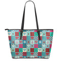 Retro Nautical Patchwork Pattern Print Leather Tote Bag With Zipper