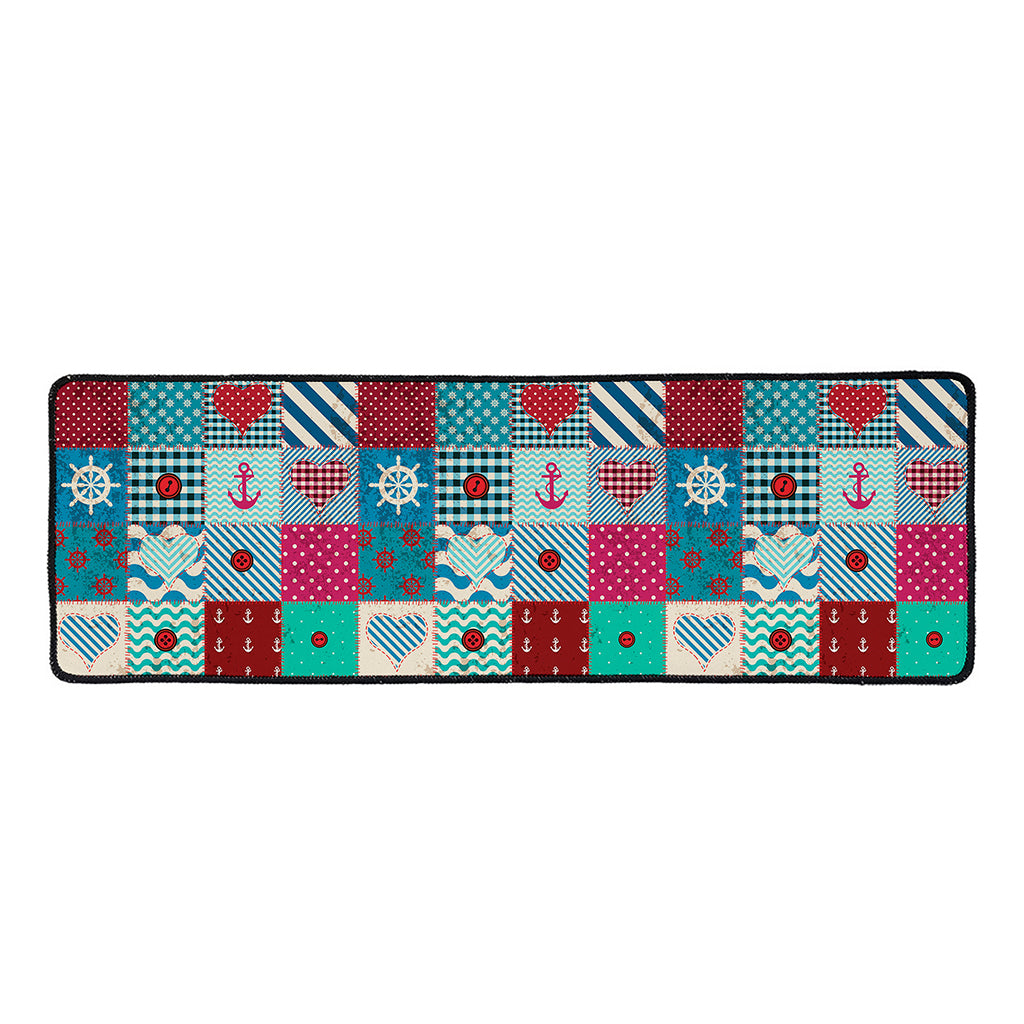 Retro Nautical Patchwork Pattern Print Long Kitchen Mat