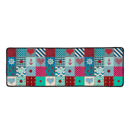Retro Nautical Patchwork Pattern Print Long Kitchen Mat