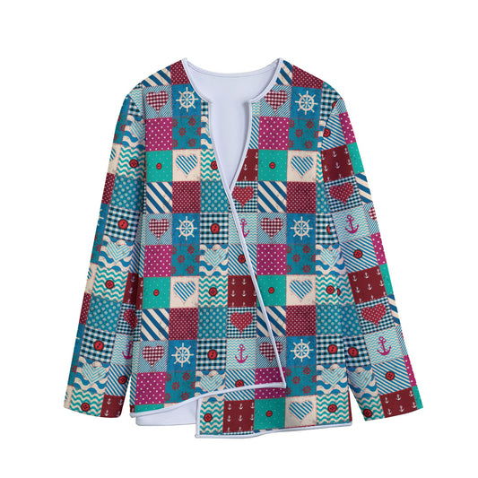 Retro Nautical Patchwork Pattern Print Long Sleeve Short Coat