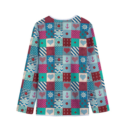 Retro Nautical Patchwork Pattern Print Long Sleeve Short Coat