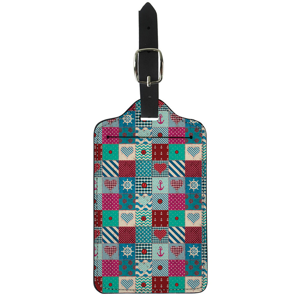 Retro Nautical Patchwork Pattern Print Luggage Tag