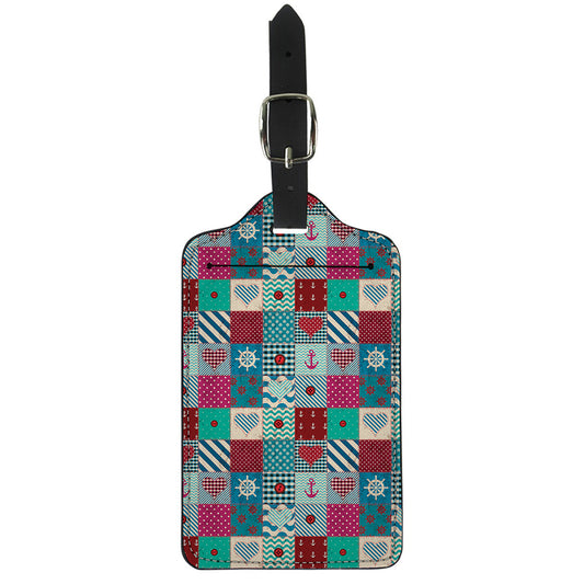 Retro Nautical Patchwork Pattern Print Luggage Tag
