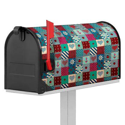 Retro Nautical Patchwork Pattern Print Mailbox Cover
