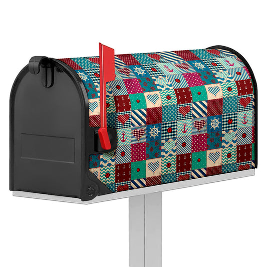 Retro Nautical Patchwork Pattern Print Mailbox Cover