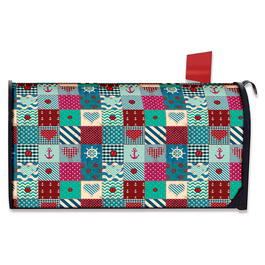 Retro Nautical Patchwork Pattern Print Mailbox Cover