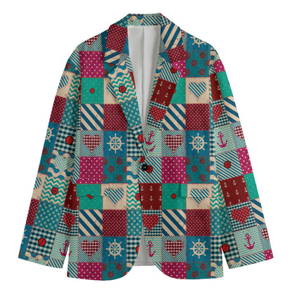 Retro Nautical Patchwork Pattern Print Men's Blazer
