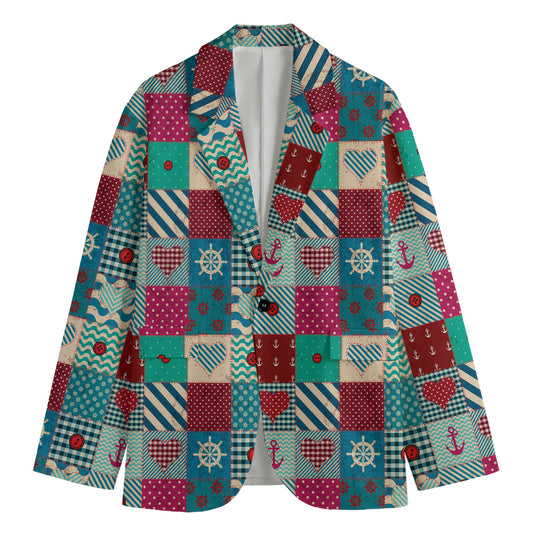 Retro Nautical Patchwork Pattern Print Men's Blazer