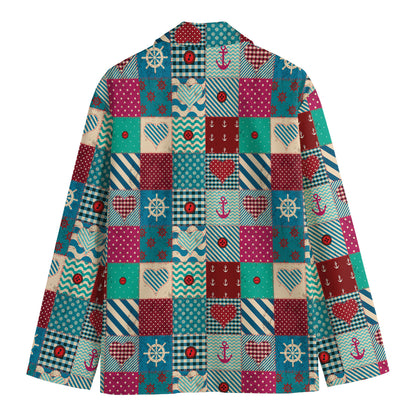 Retro Nautical Patchwork Pattern Print Men's Blazer