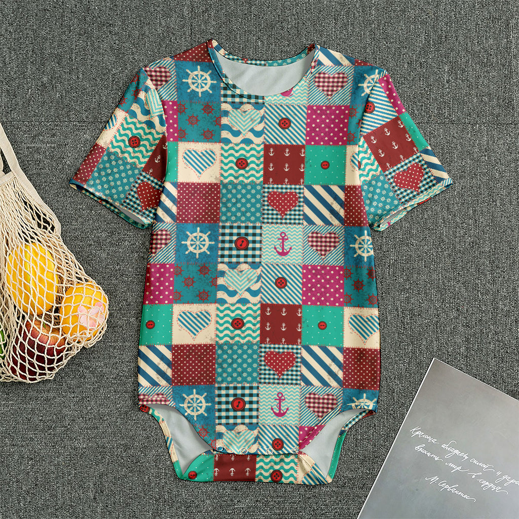 Retro Nautical Patchwork Pattern Print Men's Bodysuit