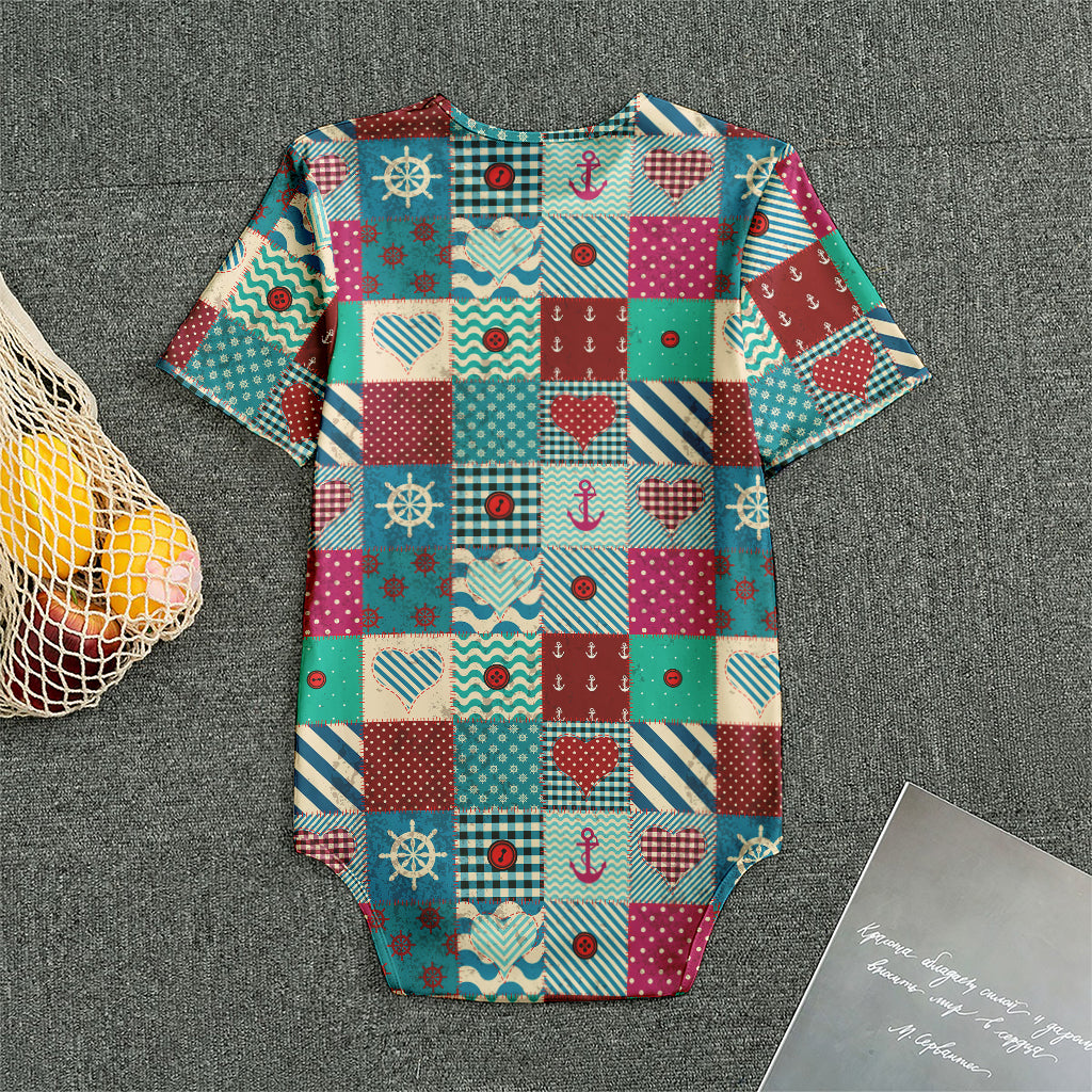 Retro Nautical Patchwork Pattern Print Men's Bodysuit
