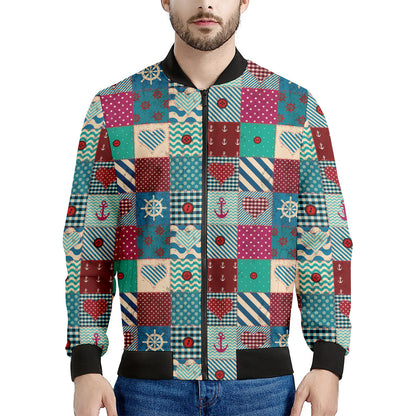 Retro Nautical Patchwork Pattern Print Men's Bomber Jacket