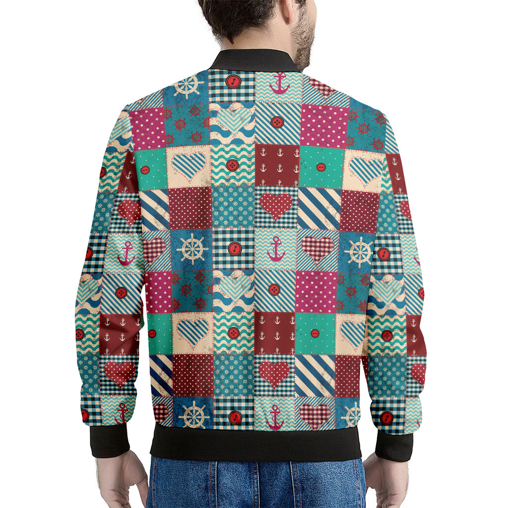 Retro Nautical Patchwork Pattern Print Men's Bomber Jacket