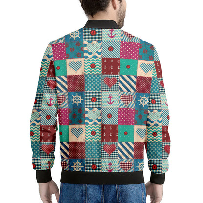 Retro Nautical Patchwork Pattern Print Men's Bomber Jacket